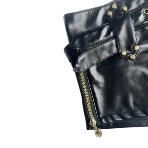 Sexy Side Zipper Splicing Shorts Ultra short for women, leather belt, mini pants, slim hip lift, low waist, three bedrooms pants 6 Main Sales Short Leather - №1