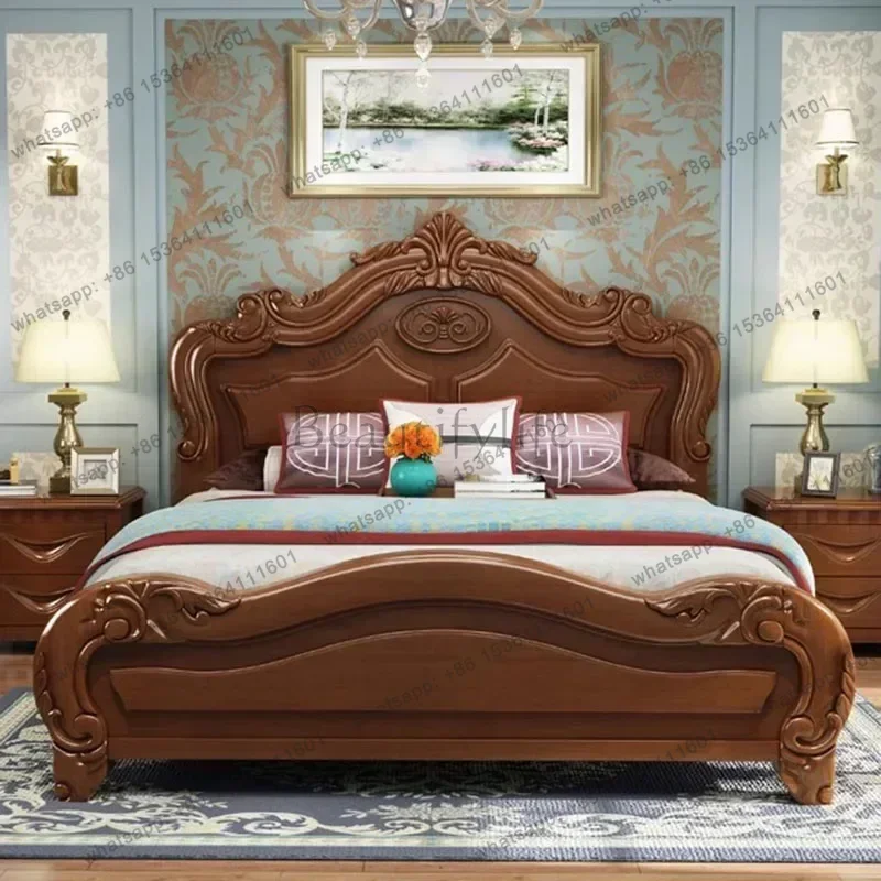 Nordic Shelves Retro Double Bed Base Wrap Wood Sleeping Full Size Bed Frames Queen Storage master Camas De Casal Furniture