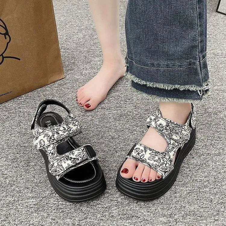 

Модные дышащие сандалии с открытым носком, летняя женская обувь, толстая платформа, танкетка, римский стиль, мягкая подошва, Zapatos Mujer Primavera