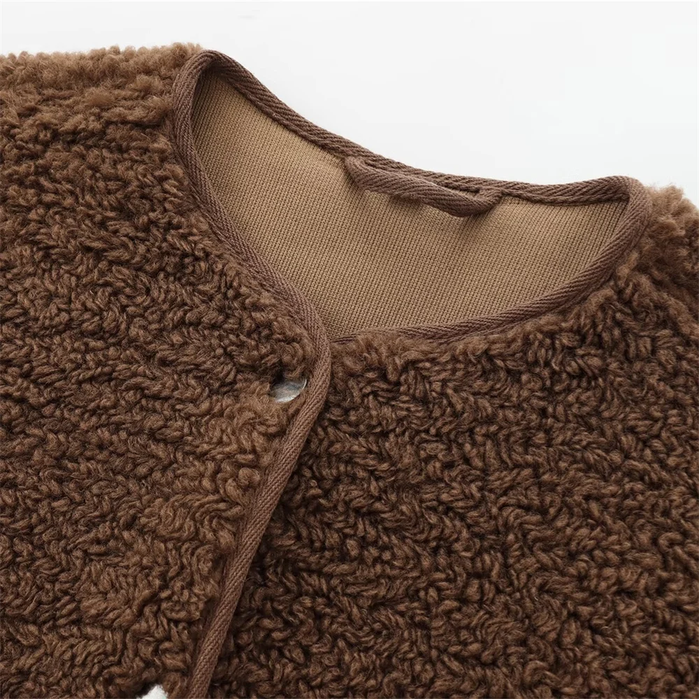 2024 RARF Autumn New European and American Style Round Neck Casual Comfortable Simple Teddy Velvet Jacket Short Coat