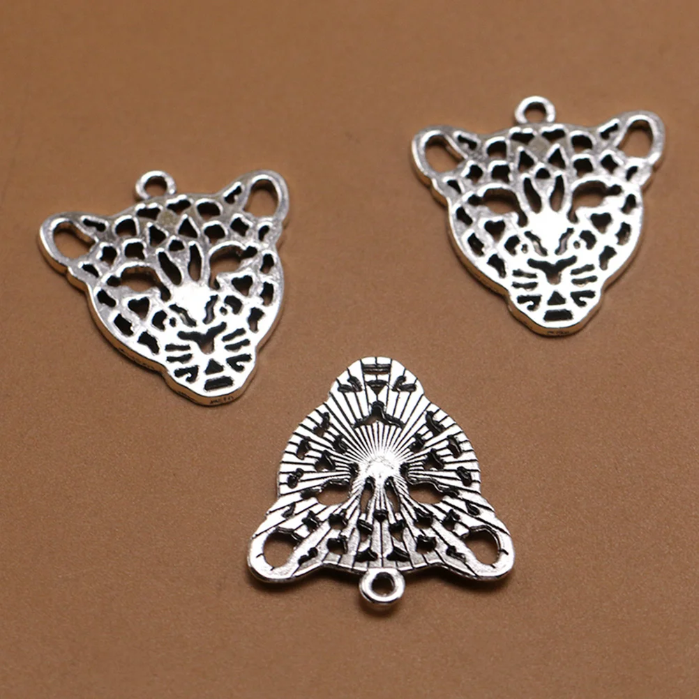 20pcs Hollow out Leopard Head Pendants DIY Alloy Charms Jewelry Making Accessory for Necklace Sweater Chain ( Silver)