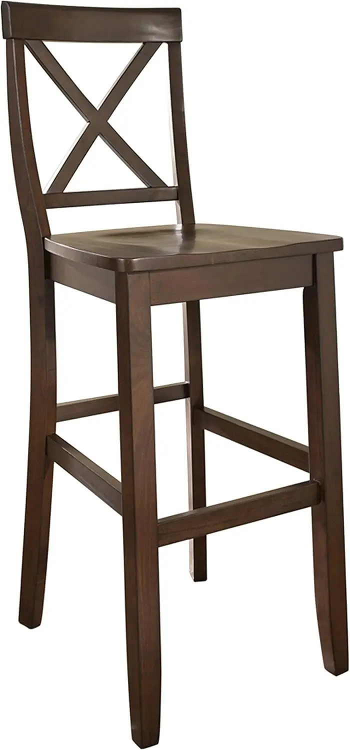 

X-Back Wood Bar Stools Set of 2, Vintage Mahogany, 30-inch