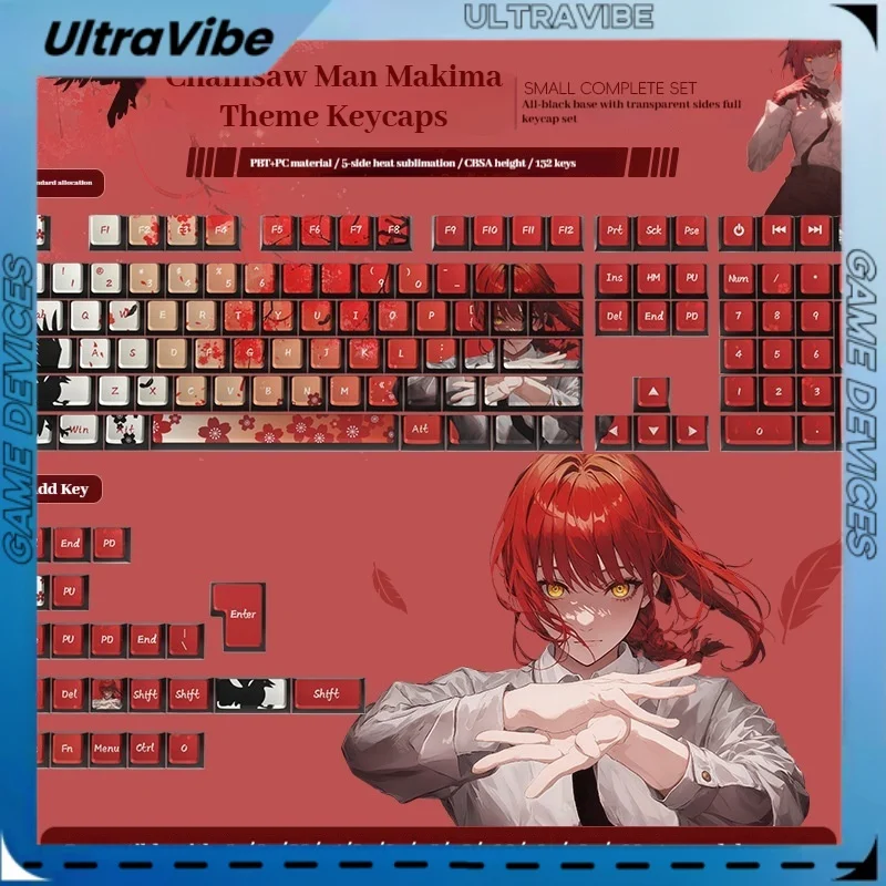 

Колпачки для клавиш в стиле аниме Machima Chainsaw Pc + Pbt, термосублимация, четырехсторонние, прозрачные, маленькие, полный набор, механические колпачки для клавиатуры в штучной упаковке