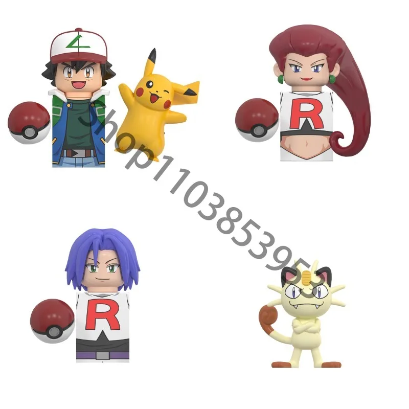 WM Blocks Pokemon Pikachu Ash Poke Ball Jessie James Meowth Anime Cartoon TV Bricks Dolls Building Blocks Assembling Toys Model