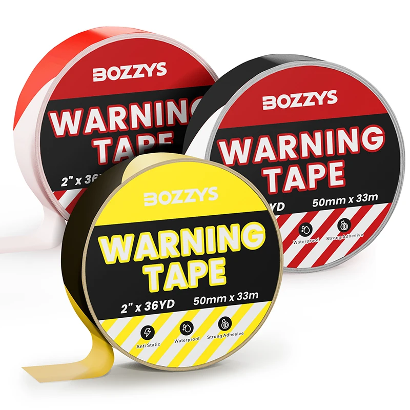 

BOZZYS Hazard Warning Tape 50mm x 33M Self Adhesive PVC Floor Tape for Warehouse Factory Construction Black Yellow Red White