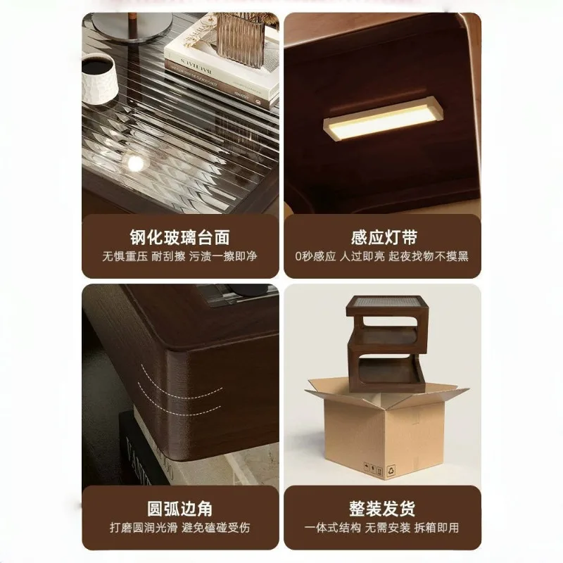 Solid wood bedside table replacement simple modern small household bedroom locker with lamp creative bedside rack