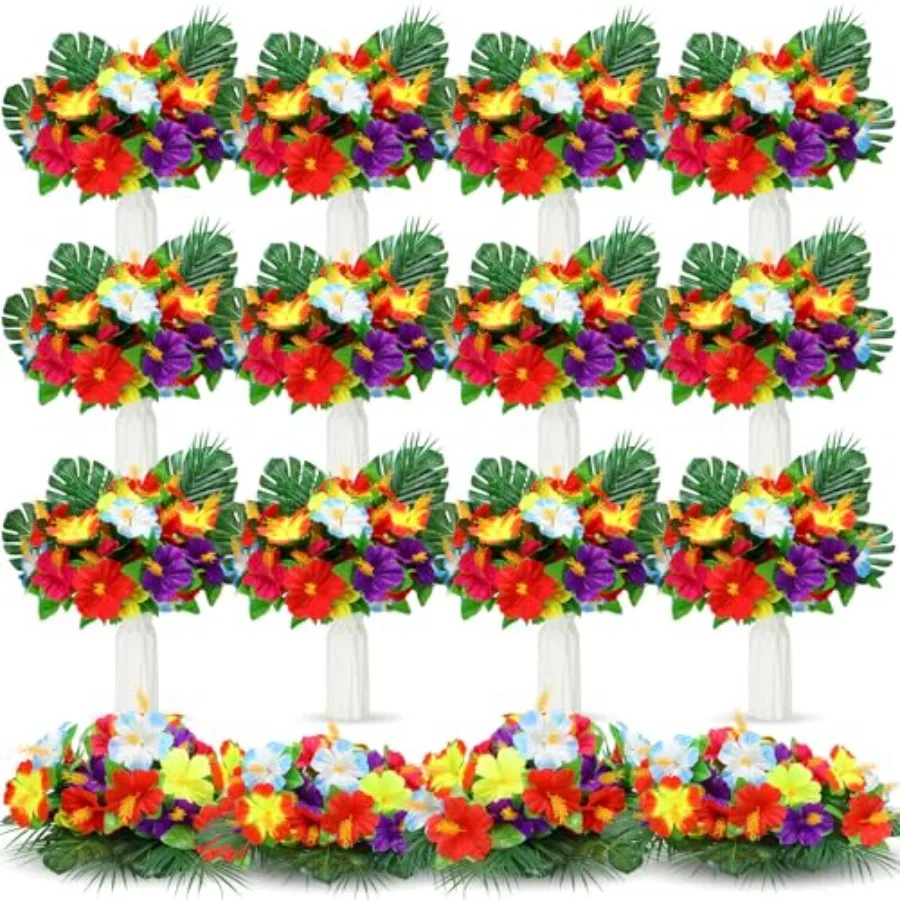 

Pcs Hawaiian Flower Centerpieces for Tables with Artificial Hibiscus Flowers and Artificial Palm Leaves Hawaiian Party Decorati