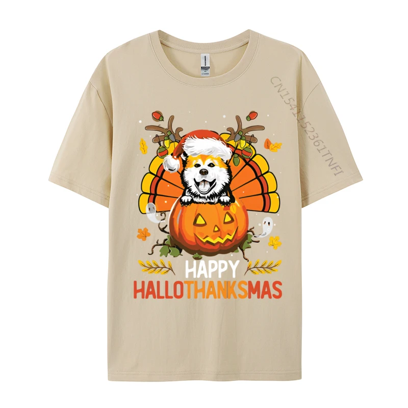 Akita Inu Happy Hallo Thanksmas Hallo Anime T Shirt Novelty Fitted Men T Shirt Print Cotton Grey Shirt Graphic Tee