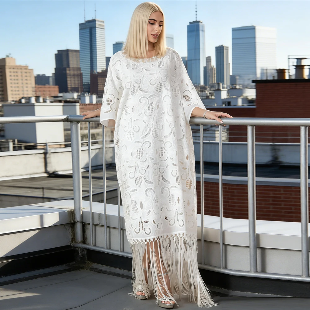 

White Embroidery Abayas Women Elegant Muslim Dress Dubai Abbayas Morocco Kaftan Eid Djellaba African Boubou Robe Islam Jalabiya