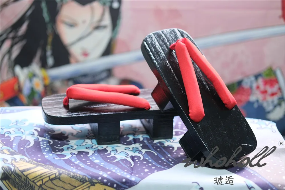 Schwarz Farbe Holz Geta Flip-Flops Mann Frauen Hausschuhe Japanischen Anime Coplay Kostüme Zwei-zähne Dicken Plattform Holz Clogs schuhe – Detail 19