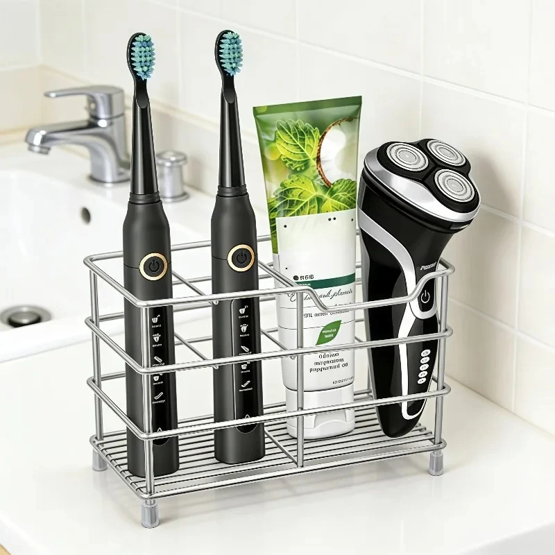 5-Slot Stainless Steel Toothbrush Holder - Space-Saving Freestanding Design, No Installation Required, Ideal for Bathrooms image 5