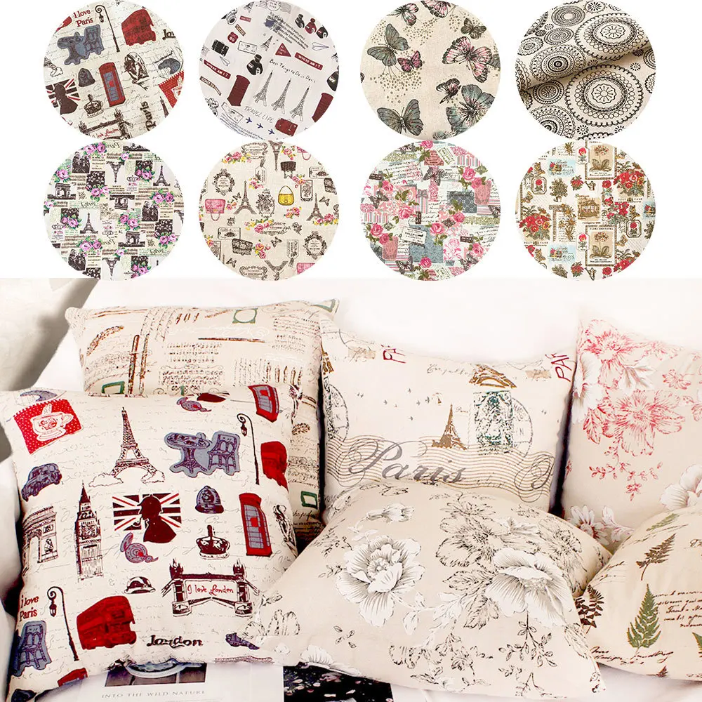 European British Style Vintage Printed Pattern Cotton Linen Fabric DIY Handmade Sewing Quilting Tablecloth Curtain Home Decor