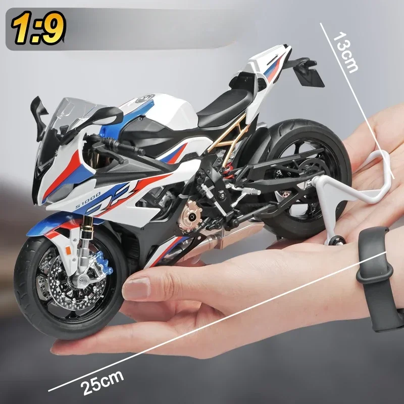 Modelo de motocicleta BMW S1000RR de gran tamaño, aleación fundida a presión, escala 1:9, luz de sonido, juguetes de motocicleta de Metal Collective, juguete para niños, regalo