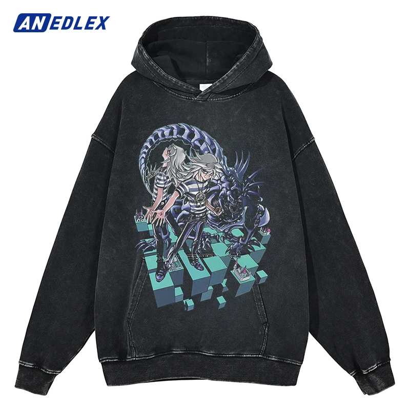 

Men Streetwear Hoodie Sweatshirt Japanese Anime Graphic Hooded Pullover Cotton Harajuku Vintage Washed Black Hoodie Hip Hop