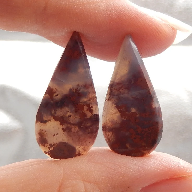 Natural Ocean Agate Flatback CabochonWater drop High Quality Polished Gemstone  beads1 pair for diy earrings,necklaces bracelets