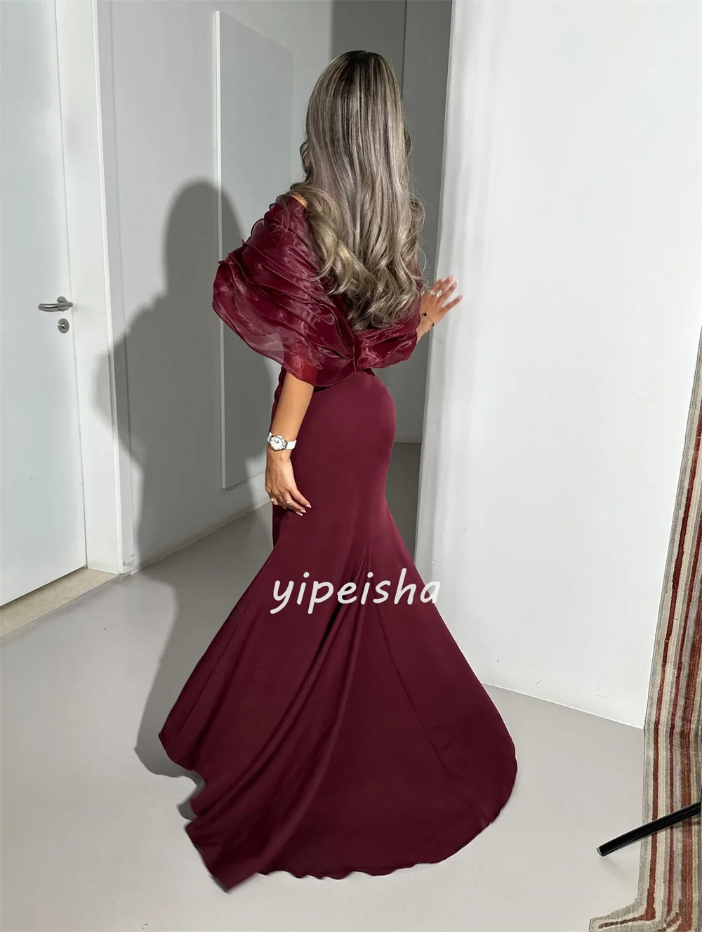 Customized Modern Style Fashion Jersey Ruched Mermaid Off-the-shoulder Long Dresses Bespoke Occasion Dresses Sizes Available