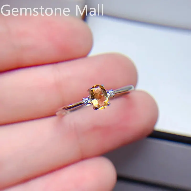 Hot Sale Citrine Silver Ring for Daily Wear 4mm * 6mm 0.5ct Natural Citrine Ring with  3 Layers 18K Gold Plating view 6
