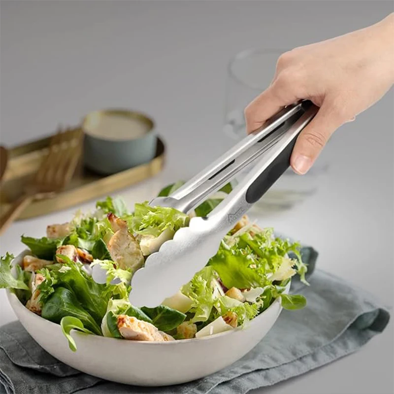 9/12/16 Inch Stainless Steel Long Bbq Tongs Non-Slip Handle Salad Bread Clamp Meat Food Clip Kitchen Tools