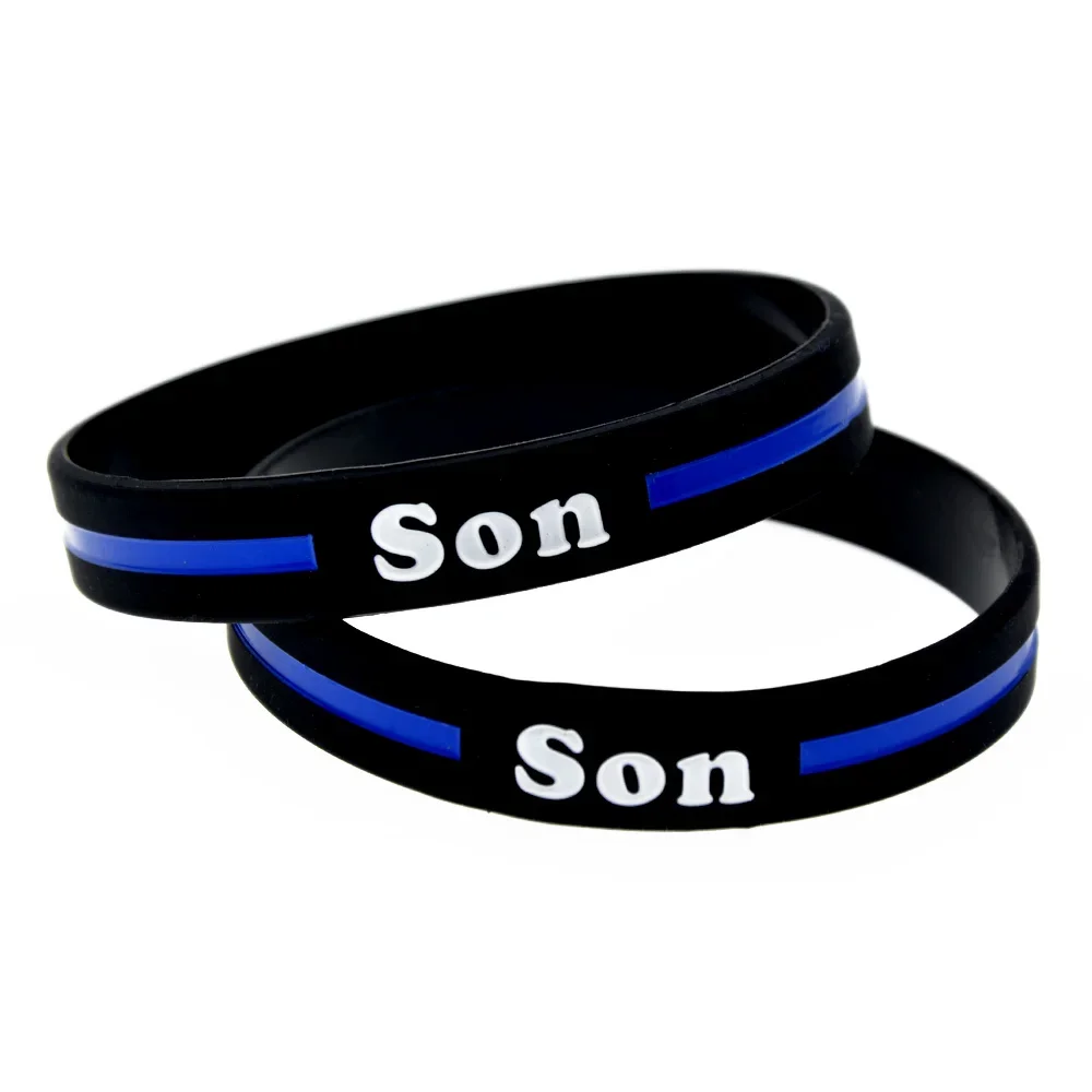 

50 Pcs Blue Line Son Silicone Bracelet for Family Party Gift Wristband Adult Size Black