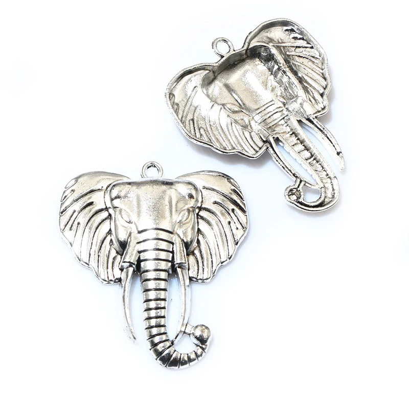 2pcs 55x48mm Antique Silver Plated Elephant Head Handmade Charms Pendant DIY Jewelry Findings Supplies for Necklace Bracelet