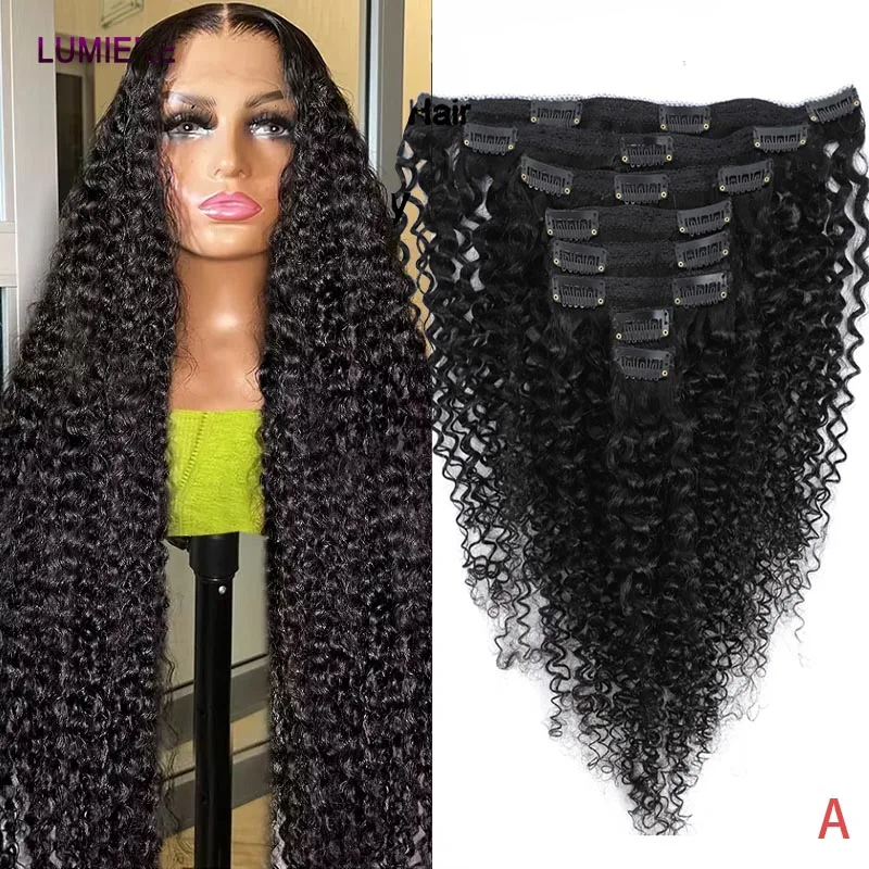 

Afro Kinky Deep Water Curly Wave Clip In Human Hair Extensions Virgin Human Hair Extensions 8Pcs Clip Ins Hair With 18 Clips