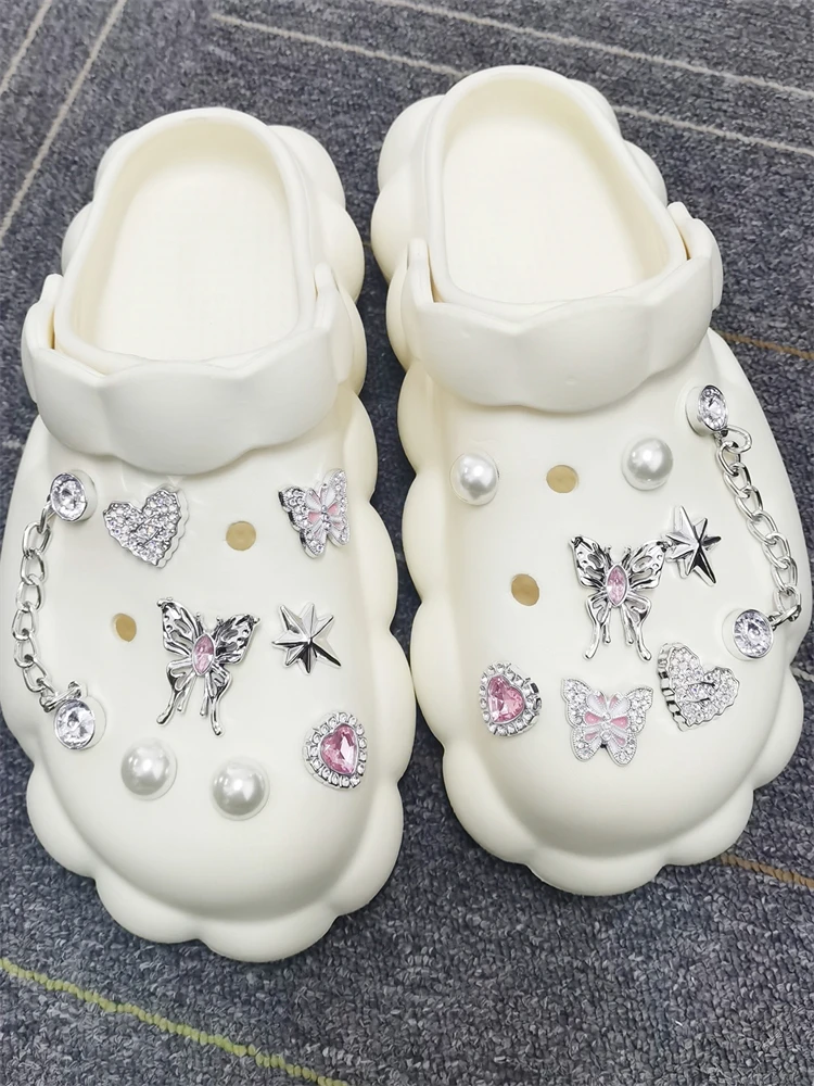 16-teiliges Schmetterling-Schuh-Charms-Set: DIY-Ketten-Accessoires, silberne Herz- und Stern-Clog-Schuh-Schnallen, abnehmbare Bling-Schuhclips – Detail 6