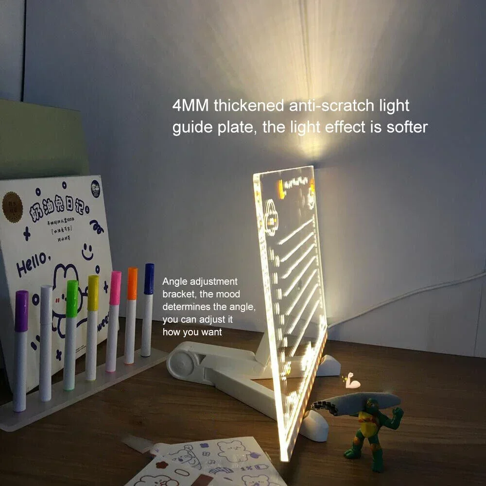 Lámpara LED personalizada, tablero de mensajes LED acrílico borrable, tablero de letras luminoso para dibujar para niños, luz nocturna para dormitorio, regalo para niños