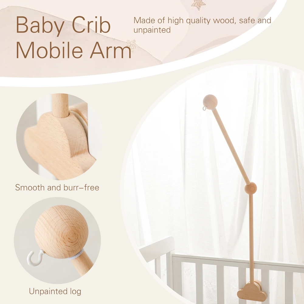 Baby Wooden Bedbell Bracket 0-12 Months Wooden Mobile Bed Bell Bracket Newborn Cloud Bed Bell Hanging Toys Newbaby Rattle Toys