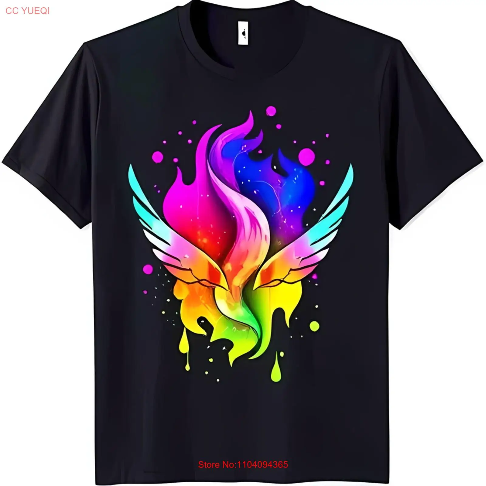 

Яркая черная футболка с красочной графикой Феникса, привлекательная абстрактная конструкция