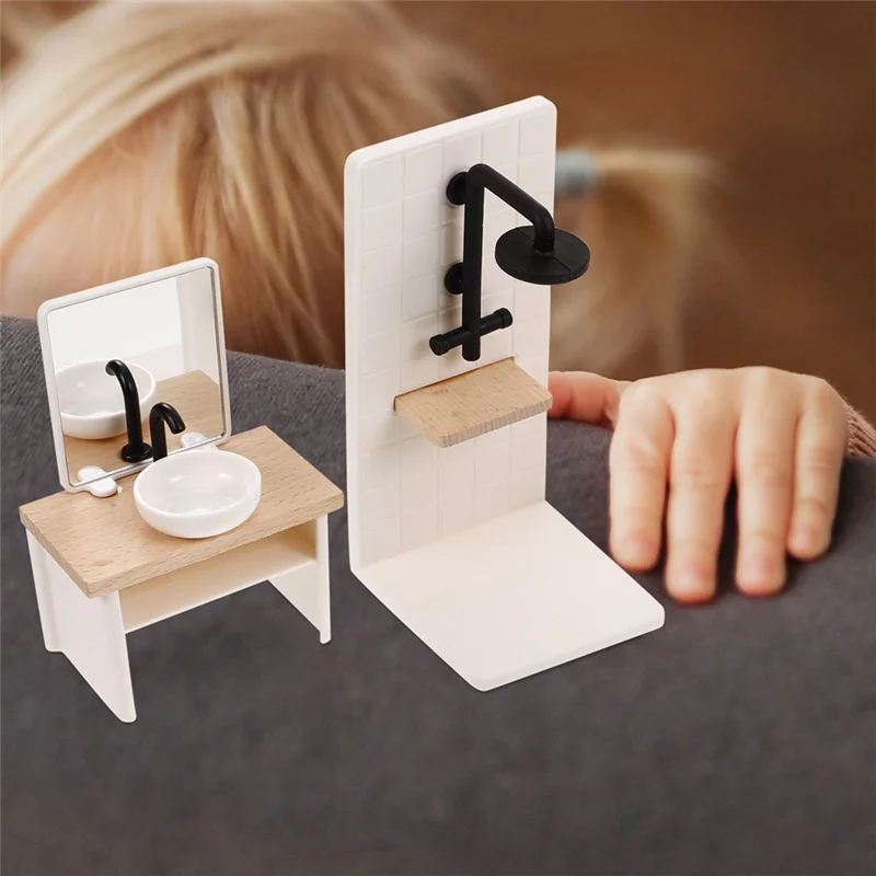 DELAM-8 stuks badkamer toilet badkuip wastafel houten badkamermeubel met wastafel miniatuurmeubilair voor duurzaam