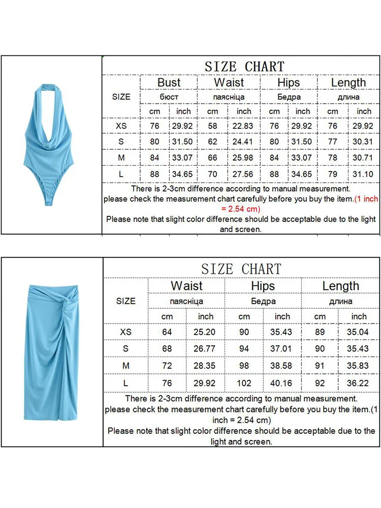 2024 Elegant Women Halter Bodysuit Sets Summer Female Folds Sleeveless Backless Bodysuit Tops+ Straight Bow Slipt Skirts Suit