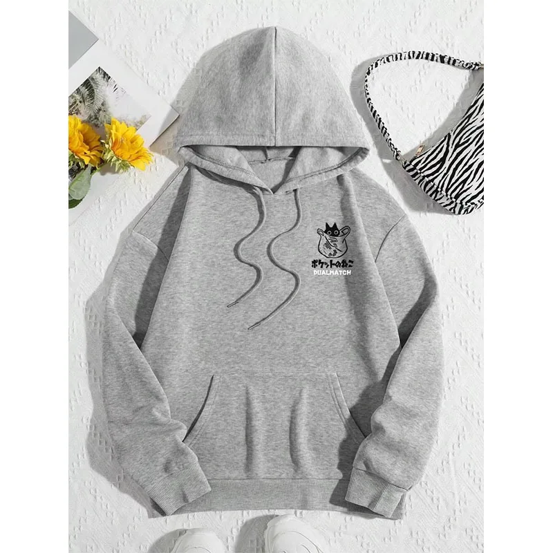 Cute Cat Cartoon Printed Sweatshirt Women Harajuku Casual Loose Hooded Fashion Soft Pocket Hoodies Autumn Warm Female Clothes