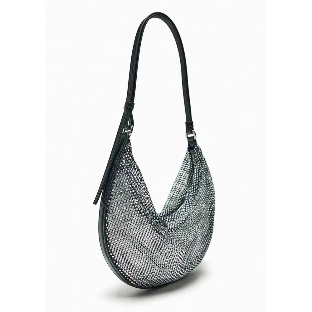 Luxury Diamonds Mesh Women Shoulder Bags Half Moon Sequins Designer Handbags Crystal Rhinestone Underarm Bags for Women Hobos dakota moon dakota moon 1 cd