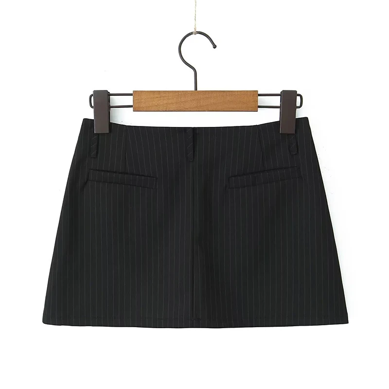 YENKYE Y2K Cool Girl Striped Pencil Mini Skirt Vintage High Waist Sexy Women Black Gray Summer Skirts