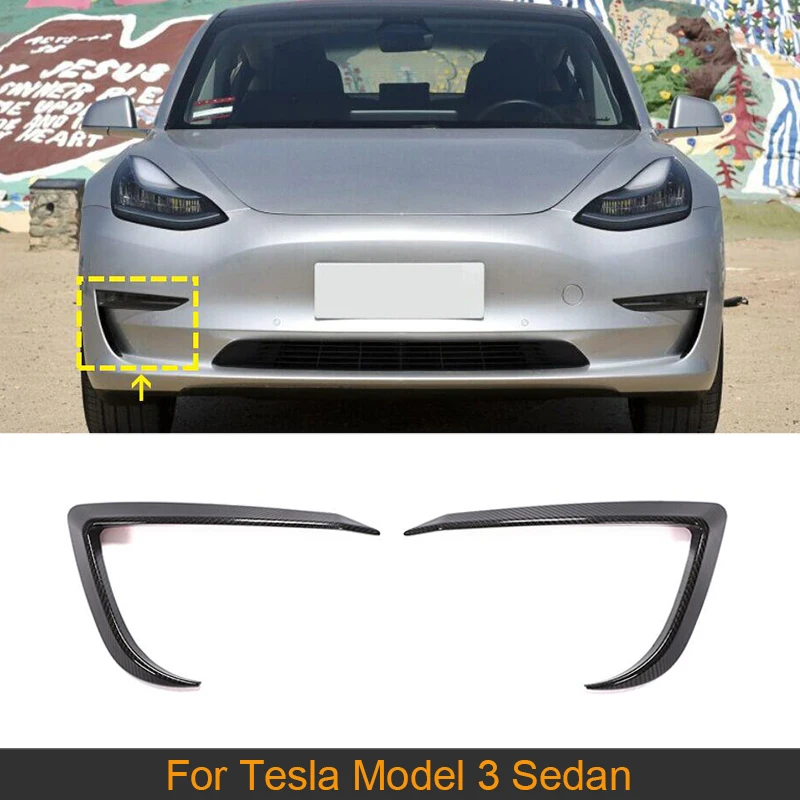 Carbon Fiber Front Bumper Canards Splitters For Tesla Model 3 Sedan 4-Door 2016 - 2020 Car Front Bumper Canards Fins