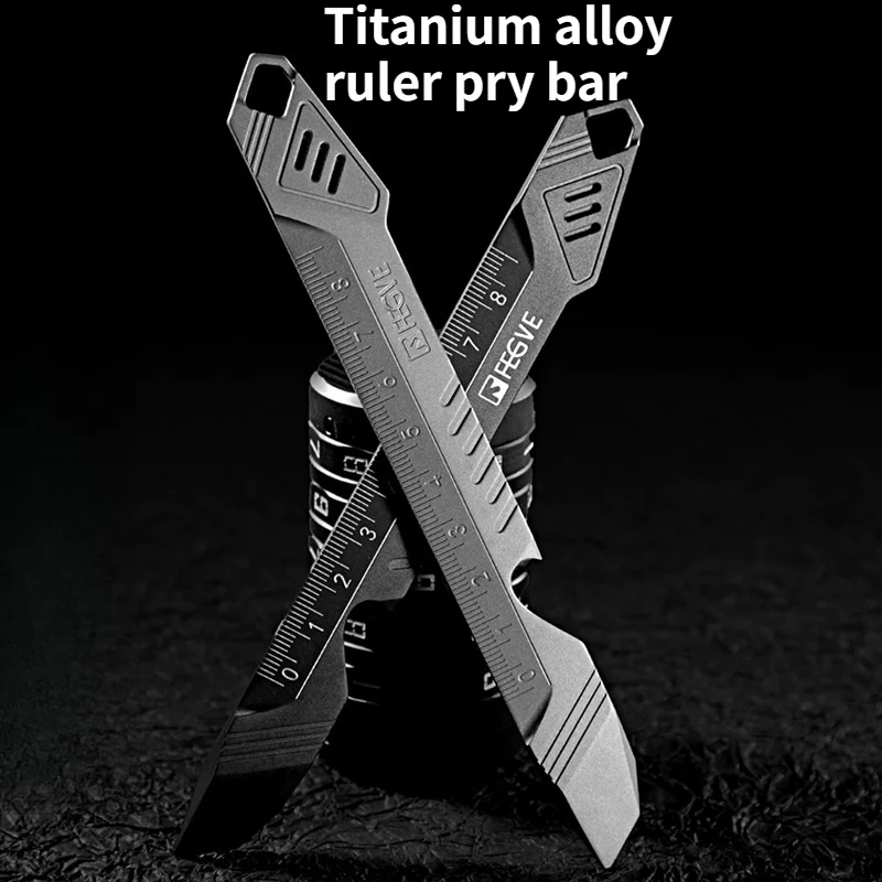 NEW Multi Functional All Titanium Alloy Ruler Pry Bar Tool Outdoor EDC Self-defense Scale Tool