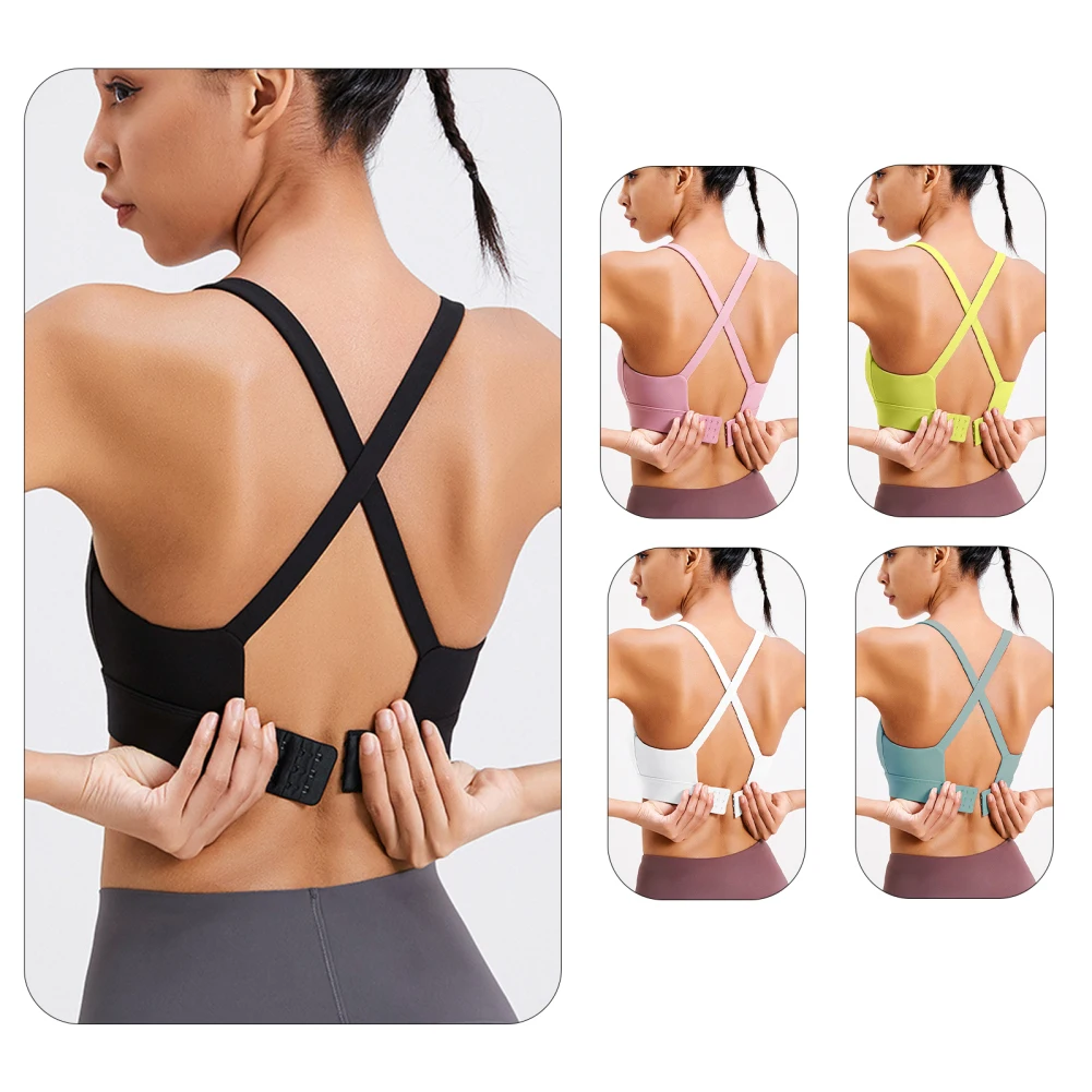 

Women Sports Yoga Bras High-Impact Padded Workout Bra Criss-cross Back Slim Fit Solid Color Wirefree Bras