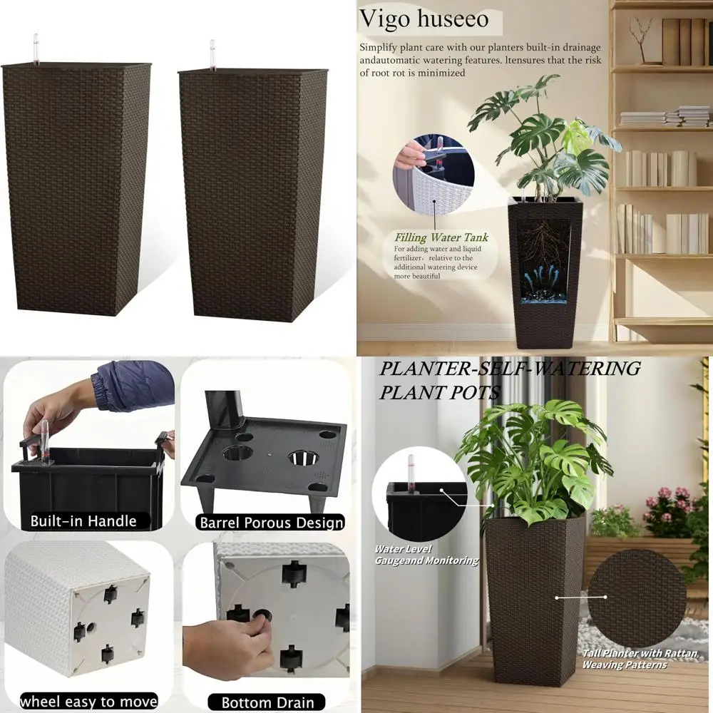 

Self-Watering Large Indoor Plant Pots - 23 Inch Tall Modern Planters with Drainage Holes and Water Level Indicator