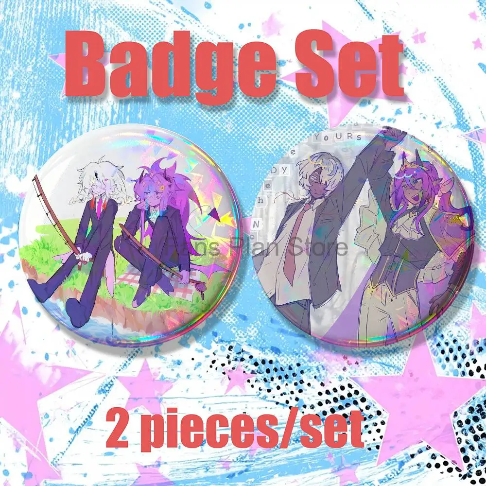 W-Wemmbu Eggchan T-Tax Duo 2-piece Set Enamel Pins Cartoon Anime Badge Fashion Jewelry Accessories Round Snap-in Brooch Backpack