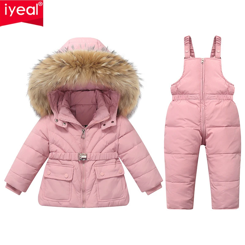 IYEAL 2025 New Kids Clothes Girl Sets Hooded Down Coat + Overalls Winter Children's Clothing Girls Snowsuit Boys Clothes 2-5 Yrs
