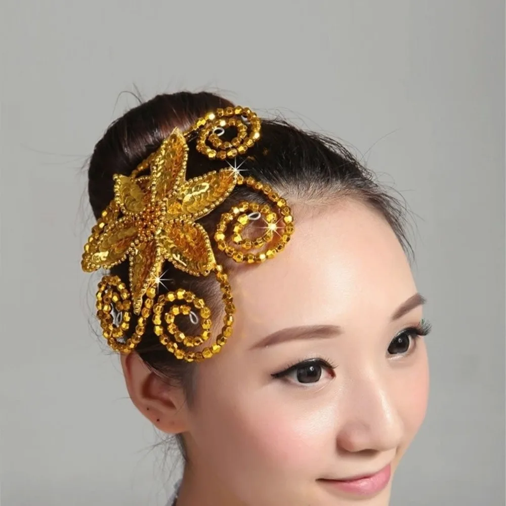 Brilliant Rhinestone Dance Headdress Crystal Flowers Chinese Style Stage Tiara Classical Design Dance Head Flower