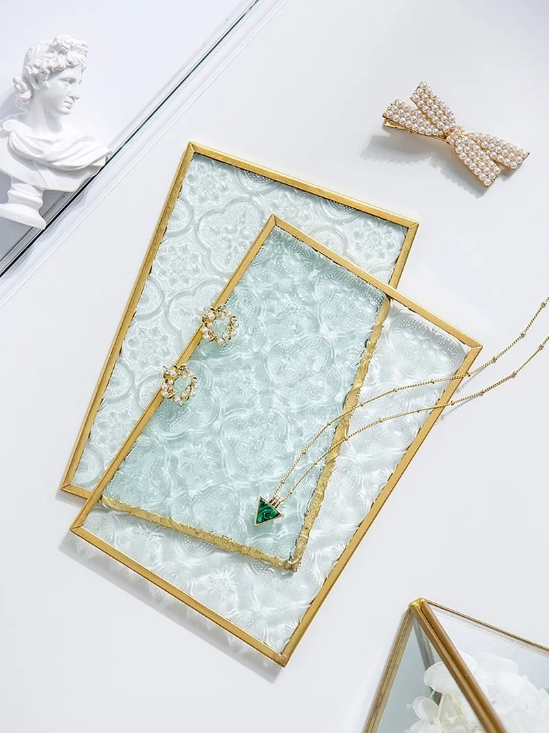 Vintage Embossed Begonia Flower Glass Mat Jewelry Cosmetics Dessert Photography Shooting Props Photography Decorative Ornaments