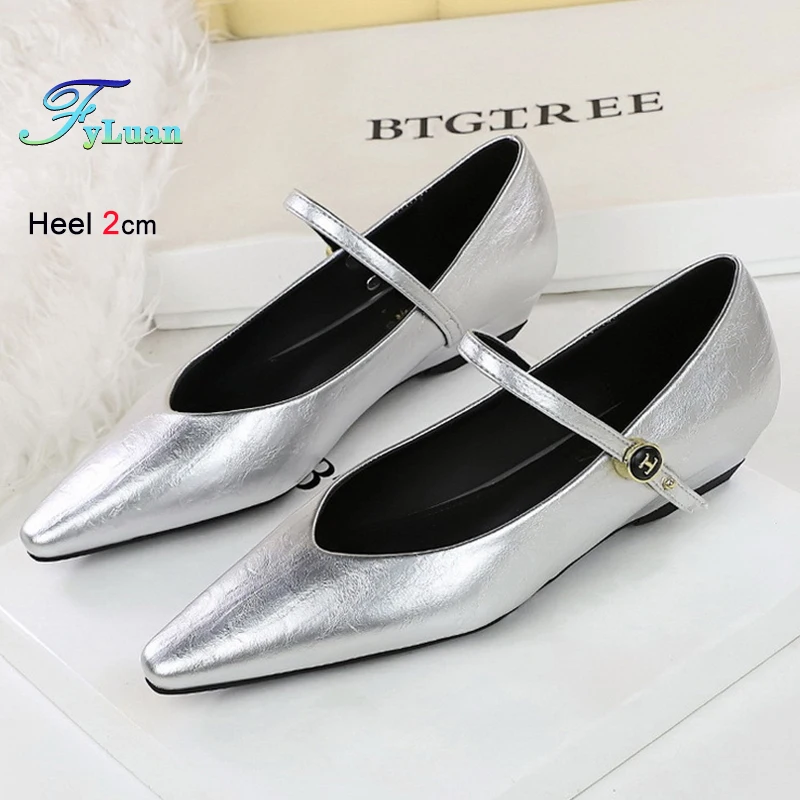 2025 موضة الصيف فضي أحذية نسائية كعوب منخفضة مائلة 2 سنتيمتر أشار رئيس Laides مضخات الفم الضحلة أحذية الحفلات حجم 35-40 #1