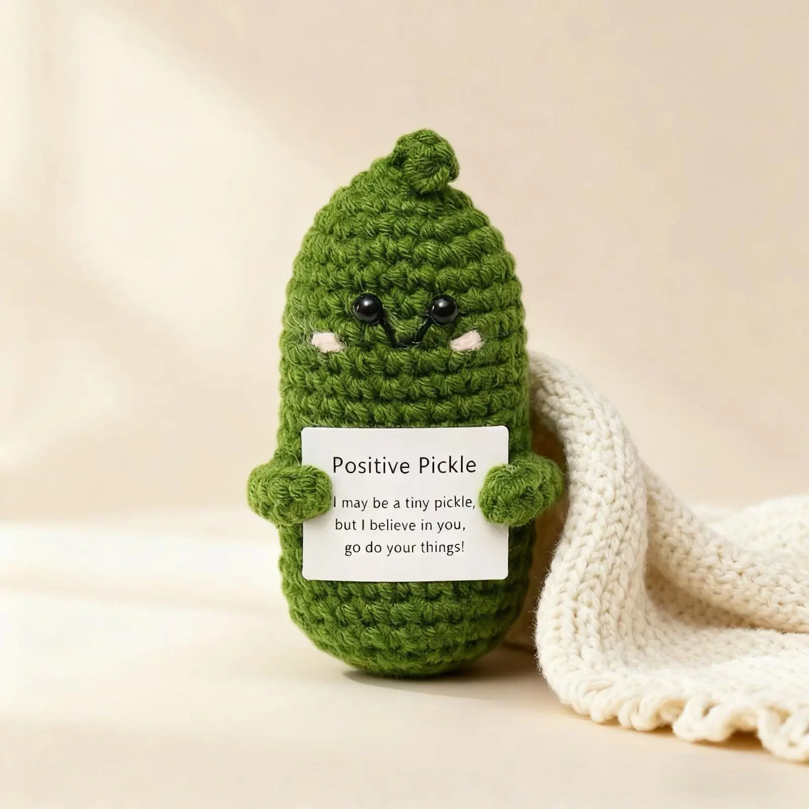 New Positive Energy Pickle Hug Pocket Mini Handmade Knitting Doll with Card Funny Christams Gift Home Room Decoration Hot Trend