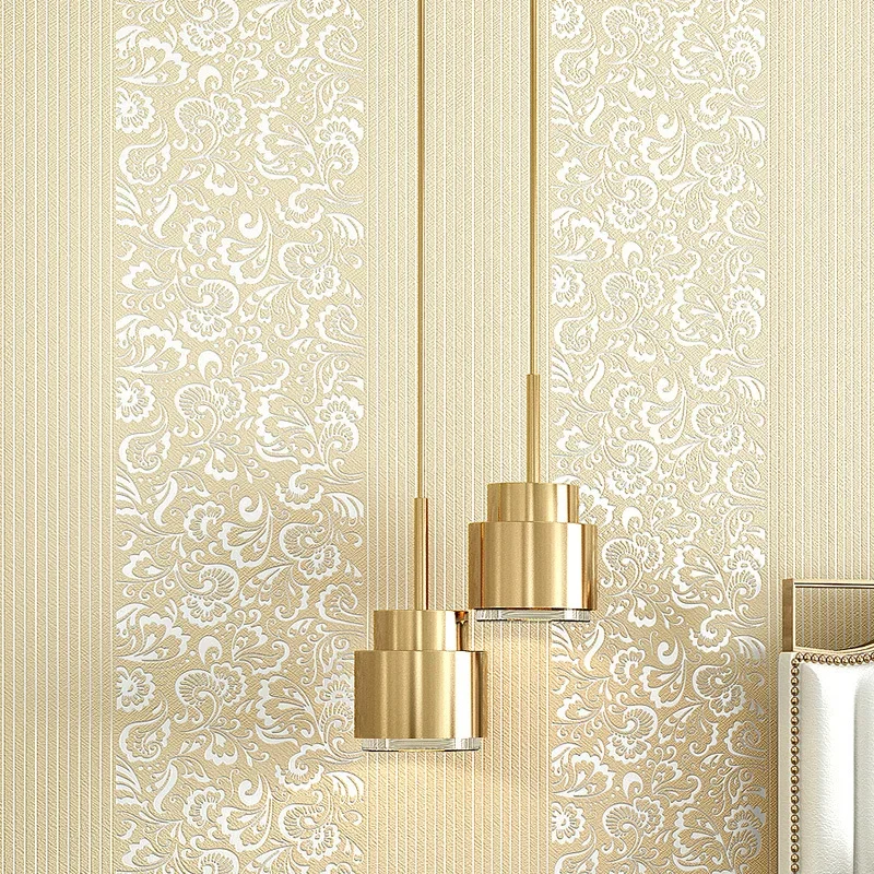 European-style 3D three-dimensional stripes thickened non-woven wallpaper living room background wall self-sticking wallpaper