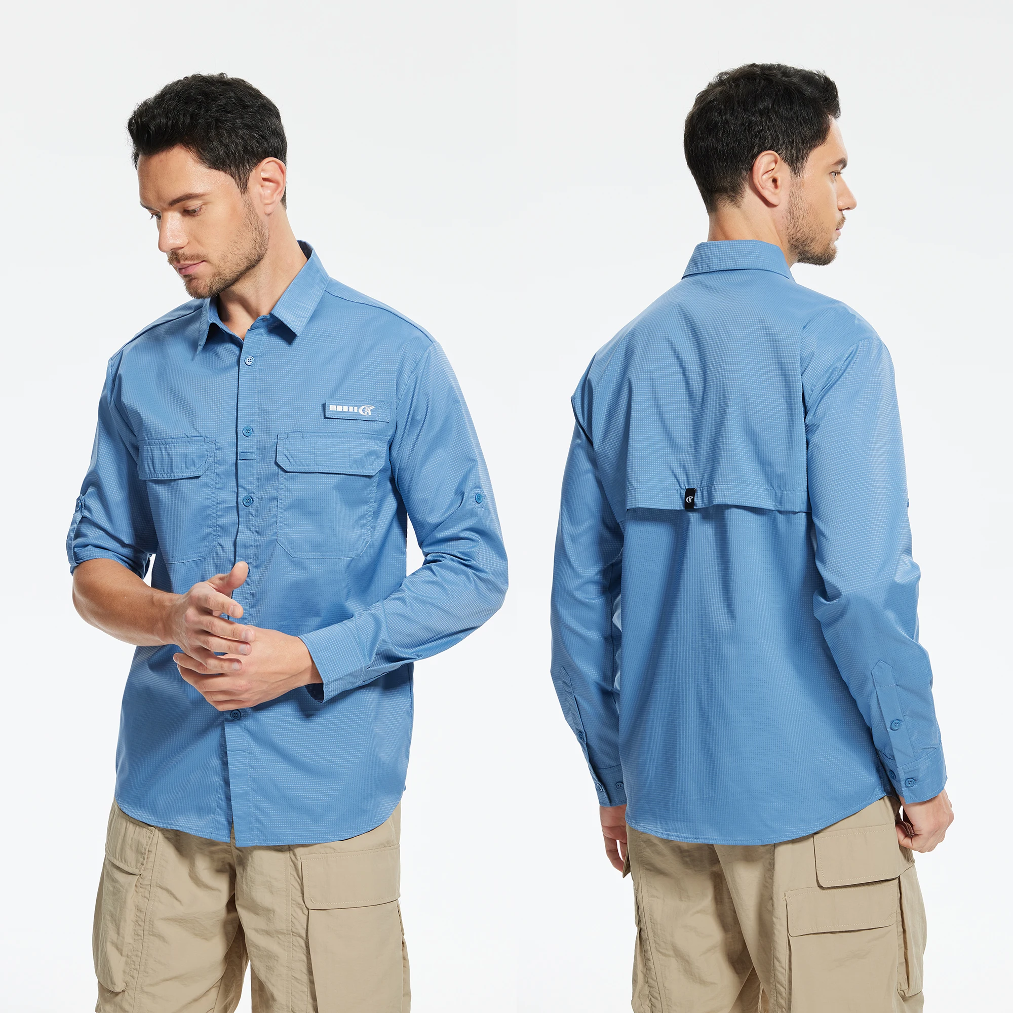 Men's UPF 50+ Long/Short Sleeve Fishing Shirts, Rash Guard Casual Button Down Shirt with Breathable Mesh Outdoor Fishing Camping