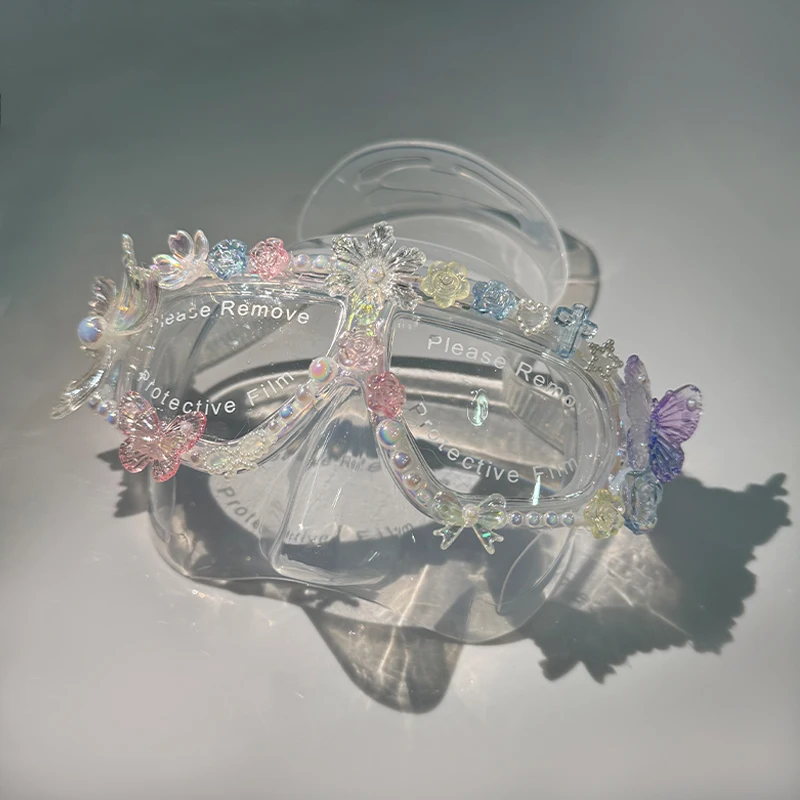 

Маска-бабочка-русалка, противотуманный набор для подводного плавания, подходит для свободного дайвинга, линзы ручной работы с цветочным дизайном