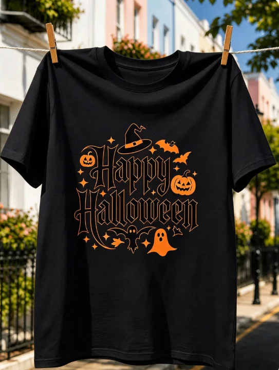 2026 Men Happy Halloween Witch Hat Pumpkin Ghost Bat Graphic T Shirt Spooky Holiday Cartoon Printed Short Sleeve Loose Casual