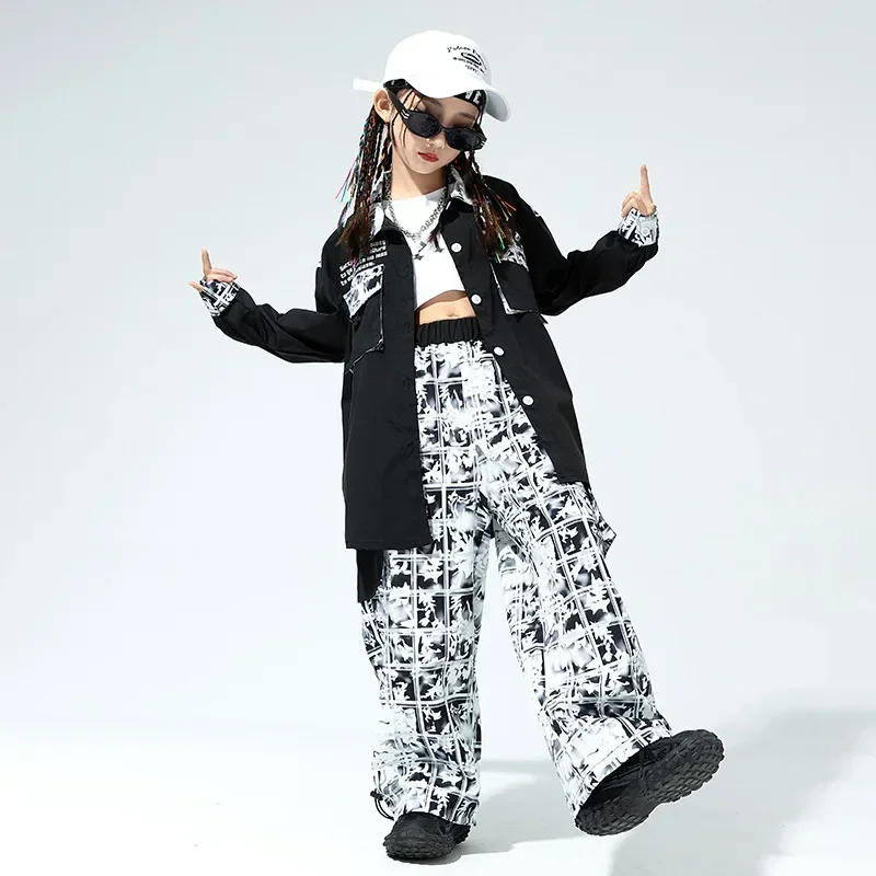 Children Teen Girls Boys Sets Streetwear Hip Hop Long Sleeve Loose Cargo Shirt Pant Tracksuits Kids Fashion Stage Clothing