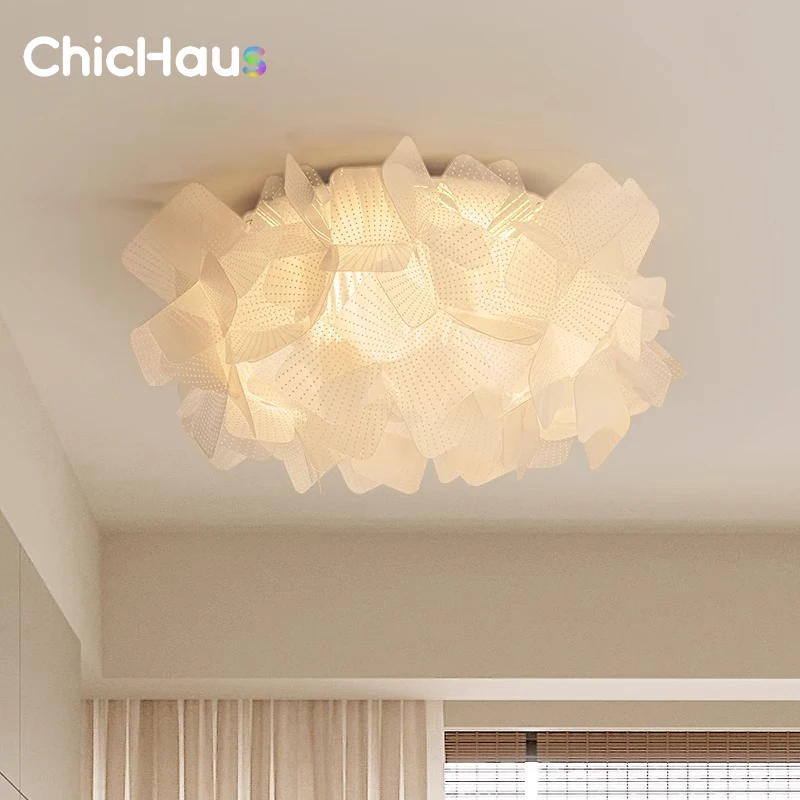 Bedroom Lamp LED Flower Ceiling Light Nordic Room Light Luxury Petal Bedroom Chandelier Ins Net Red lamp Feather Ceiling Lights